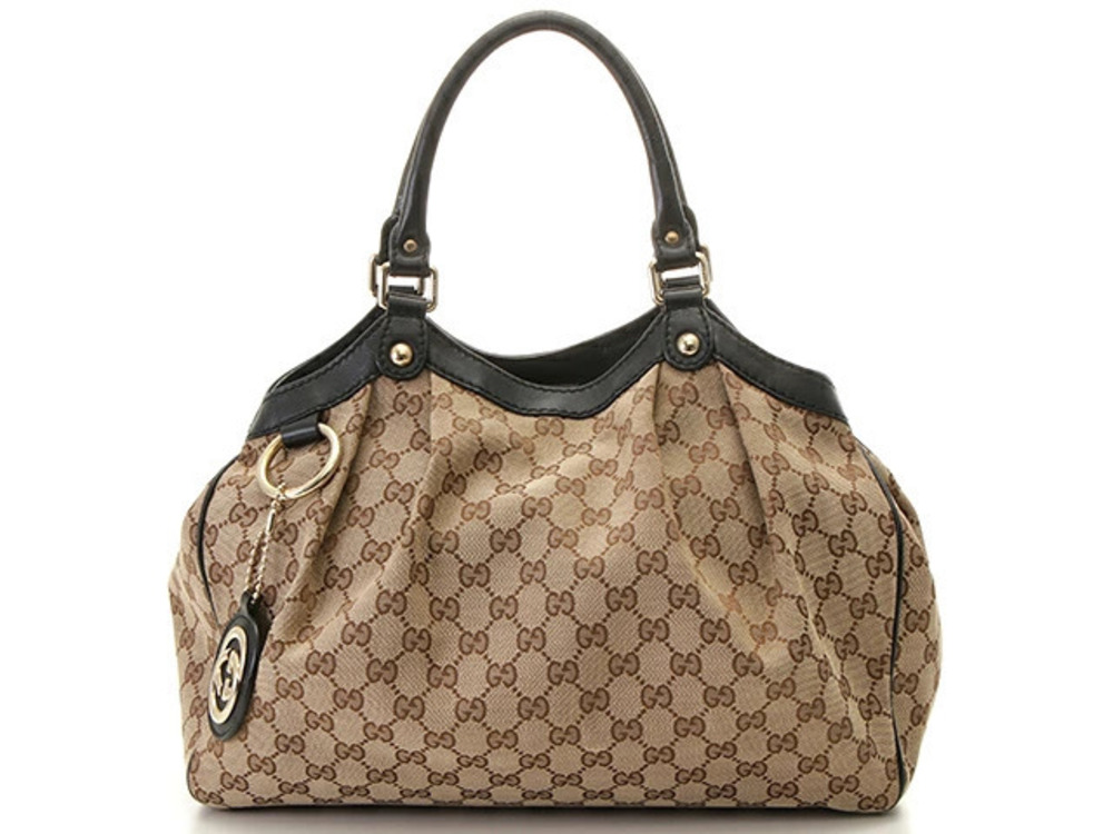 Gucci Sukey GG Tote Bag Brown Black Canvas Leather